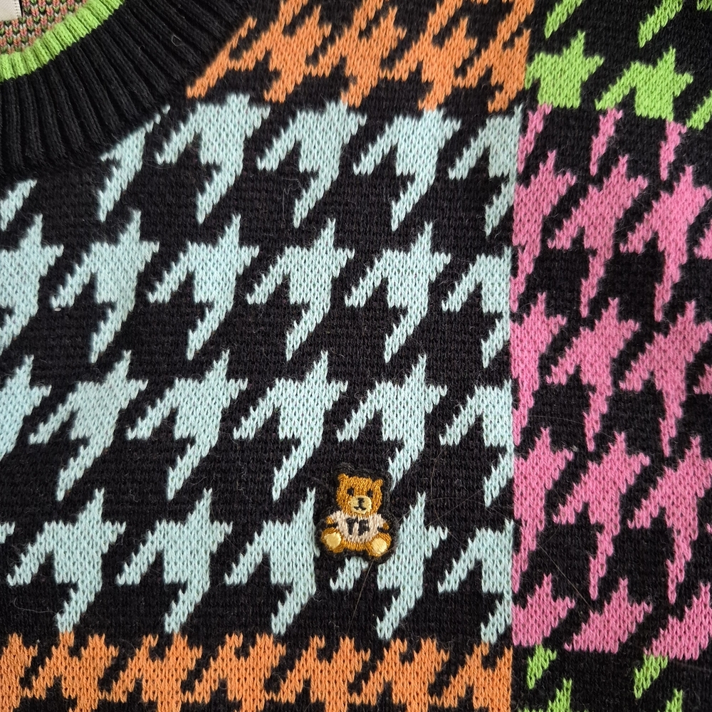 Teddy Fresh Houndstooth Colorblock Cardigan S 100% Cotton Neon Graphic Unisex - Picture 4 of 9